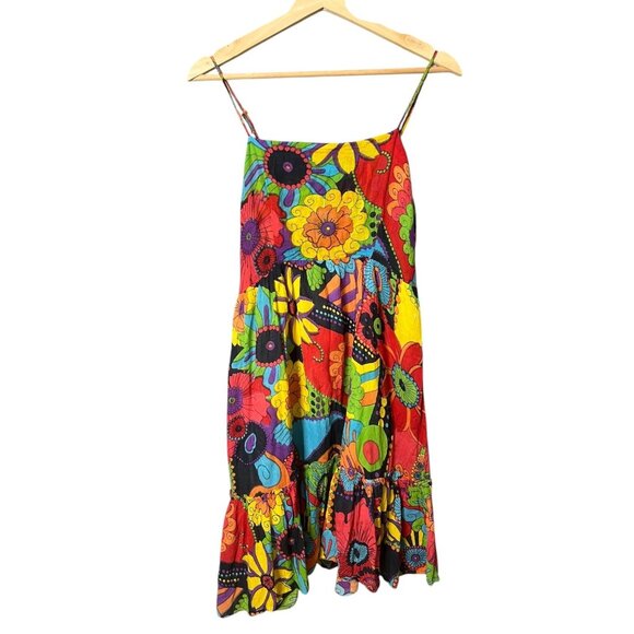 Multicolor Floral Tiered Mini Sundress M Maximalist Vacation Resort Colorful‎ - Picture 1 of 6